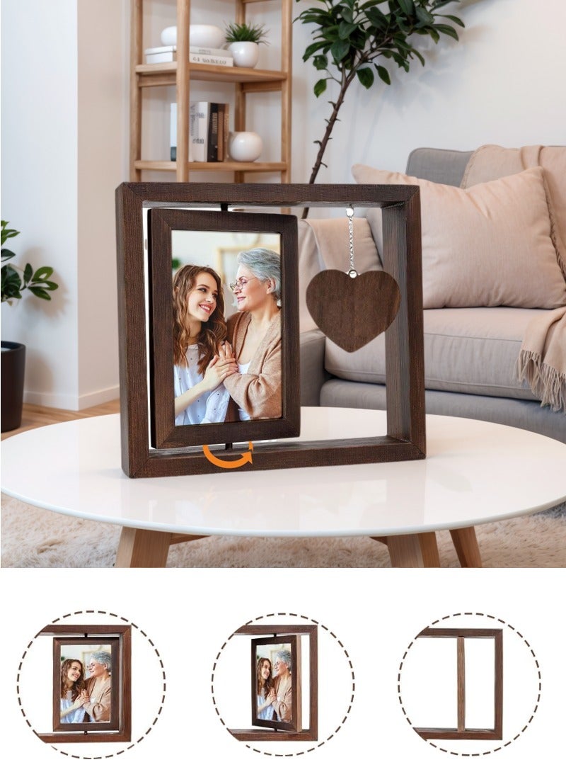 Rotating Picture Frame, Memorial Photo Frame with Heart Shaped Pendant, Wooden Keepsake Frame, Grandmother Grandma Birthday Gift from Grandkids, Display Two 4x6'' - Image 1